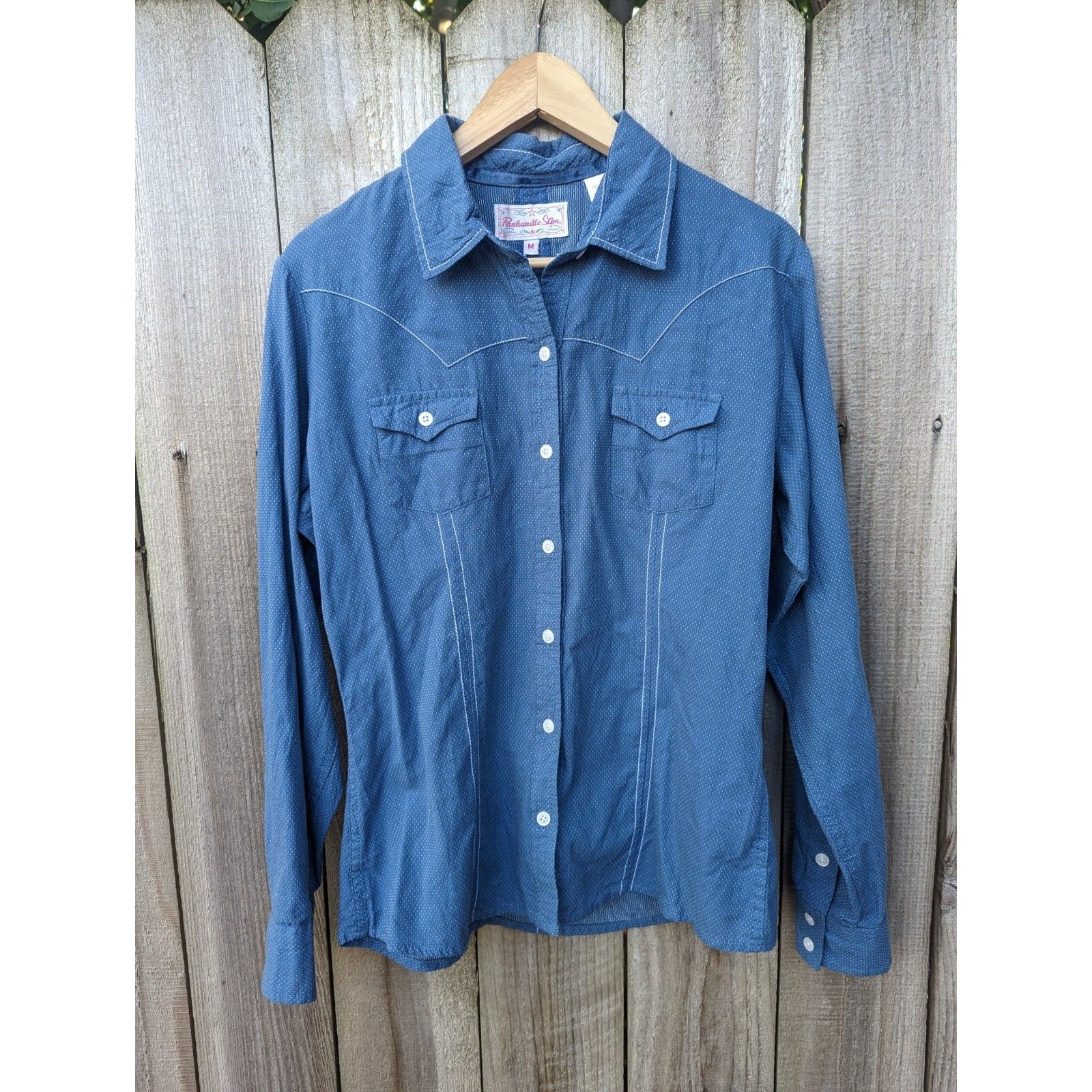 Panhandle Slim Shirt Long Sleeve Blue White Embroidered Epaulet Roll Tab Medium